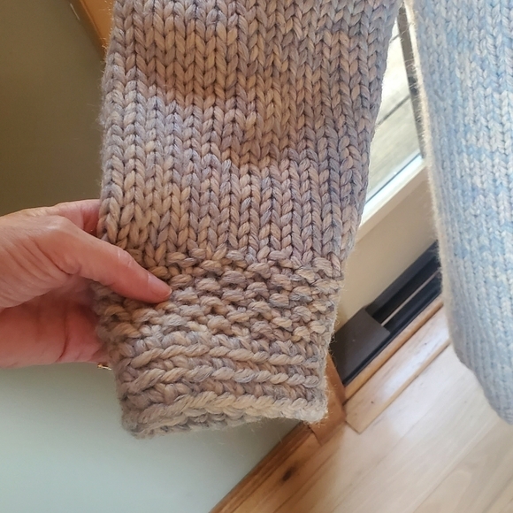 Vintage Handmade Pure Wool Blue Lined Heavy Knit Button-Down Sz. XL Coat - Picture 2 of 12